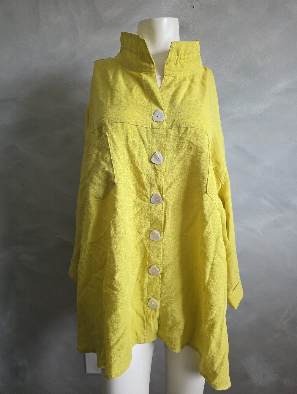 John Mark Tunic Top Oversized Lagenlook Yellow Triangle Button Women's 3X Artsy